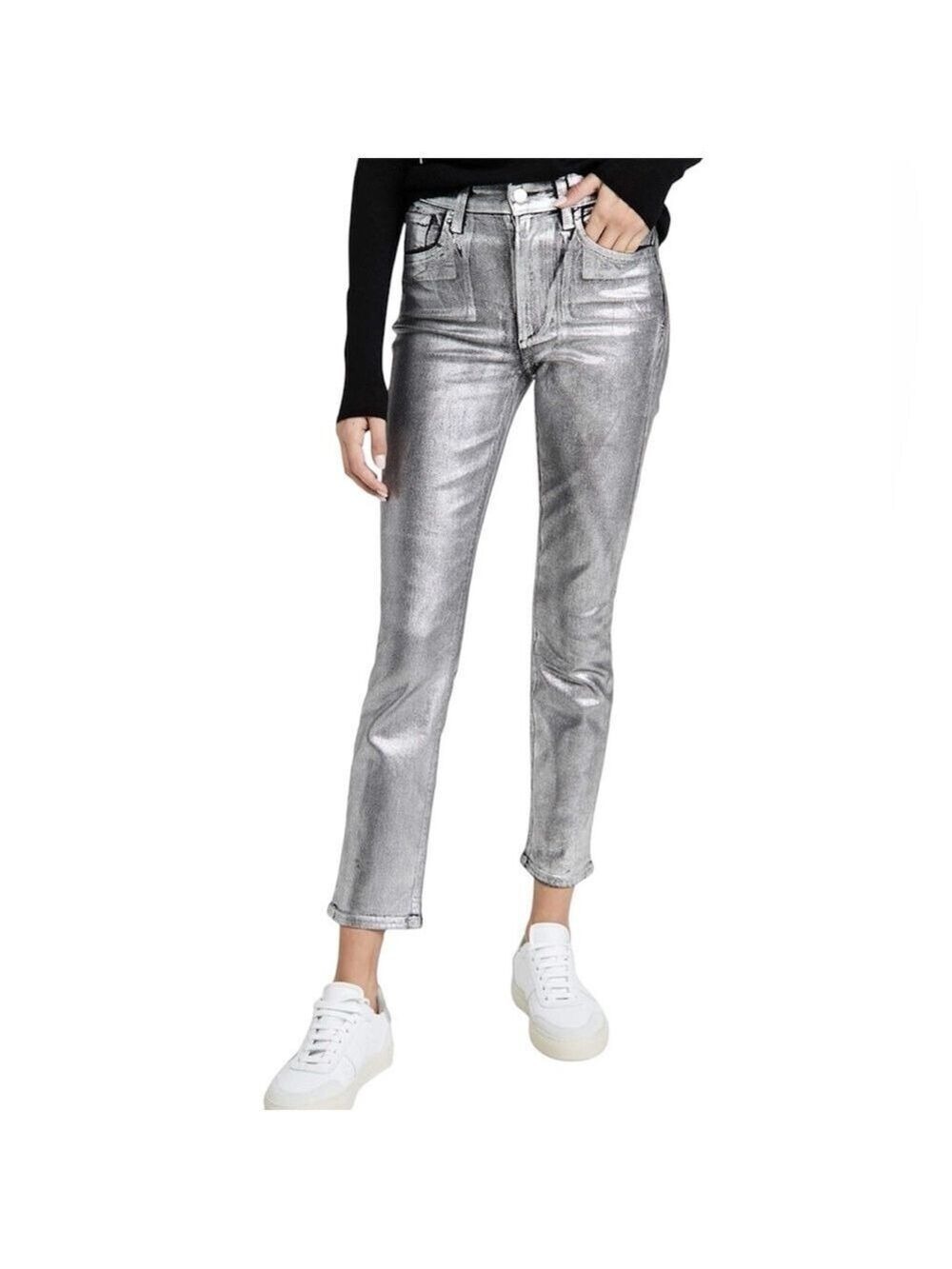 JOE'S JEANS Silver Metallic finish The Luna High Rise Cigarette Ankle sz 29